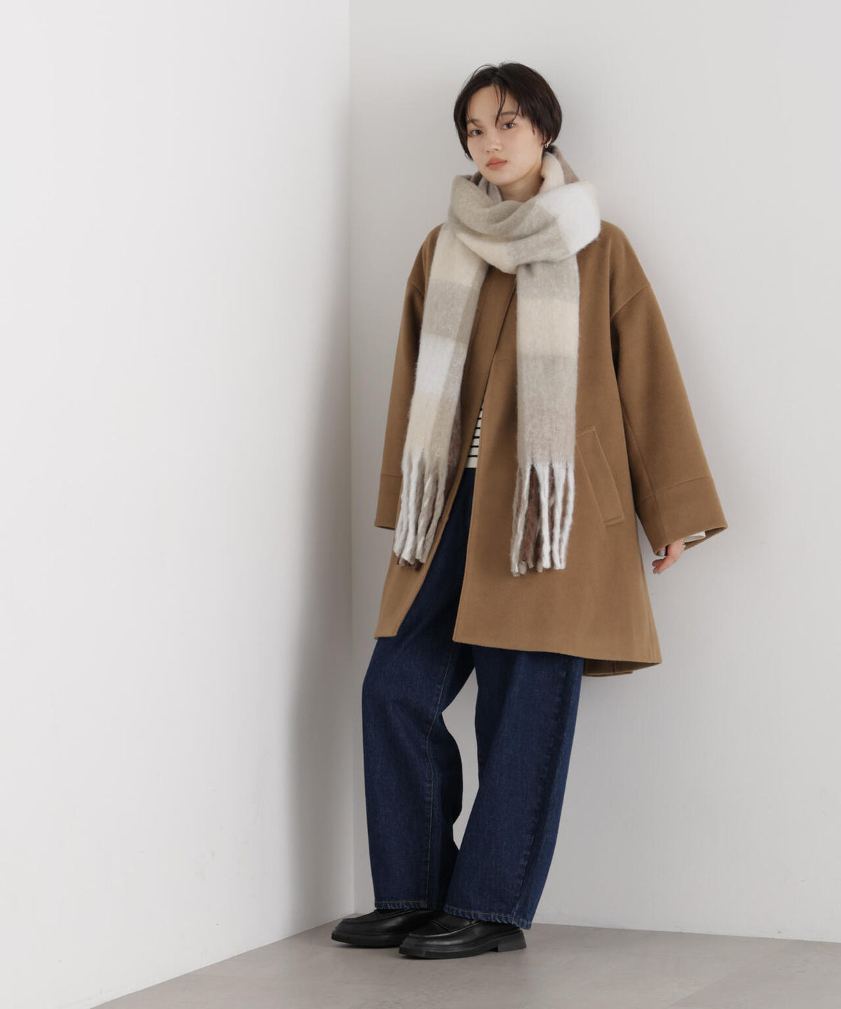 ソフトシャギージャージーフレアラインノーカラーコート 6736211300