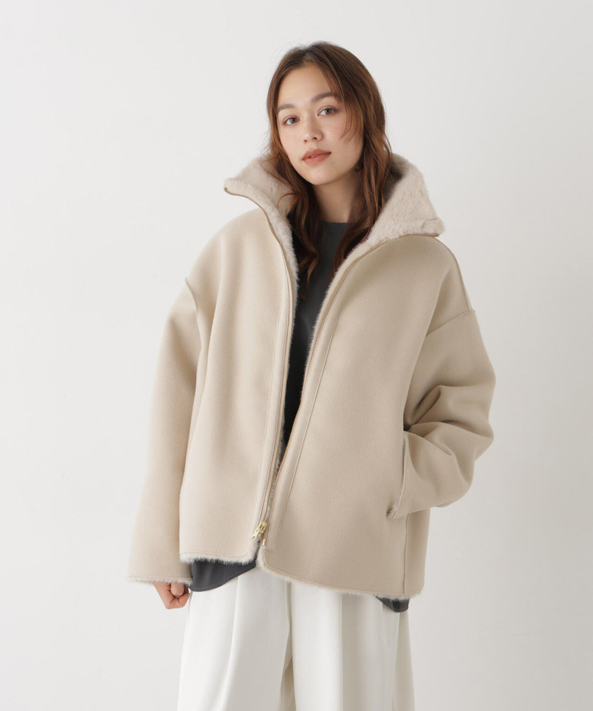 フェイクファースタンドカラーリバーシブルコート 6736211304