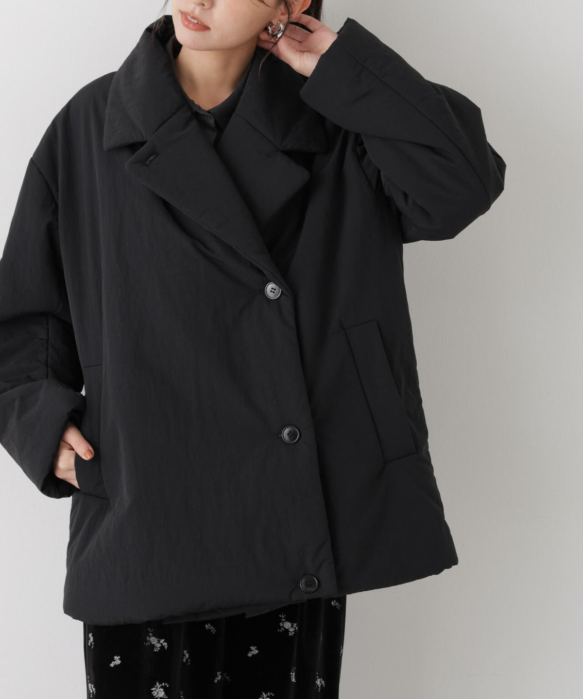 撥水加工ナイロンワッシャー中綿裾ドロストＷミドルコート 6736211308
