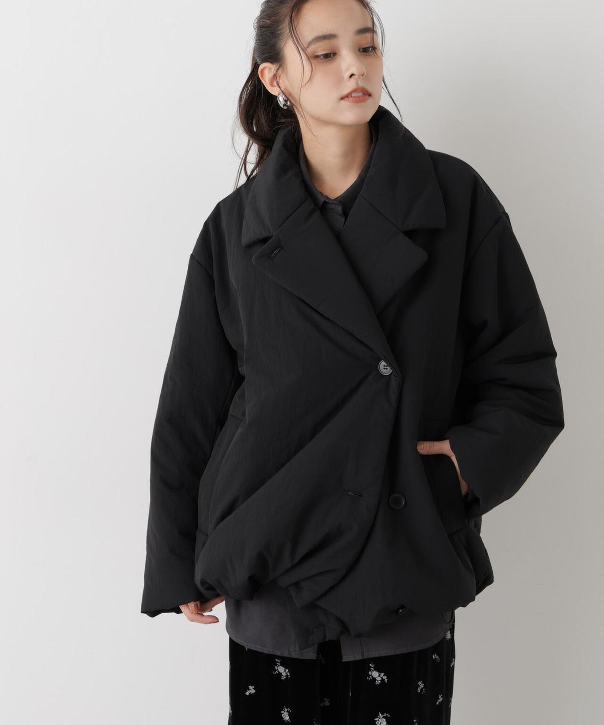 撥水加工ナイロンワッシャー中綿裾ドロストＷミドルコート 6736211308