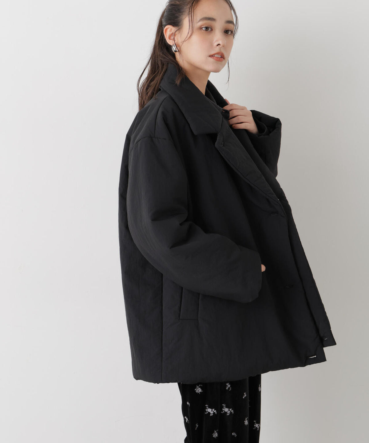 撥水加工ナイロンワッシャー中綿裾ドロストＷミドルコート 6736211308