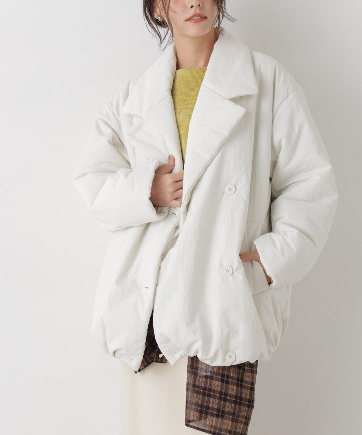 撥水加工ナイロンワッシャー中綿裾ドロストＷミドルコート 6736211308