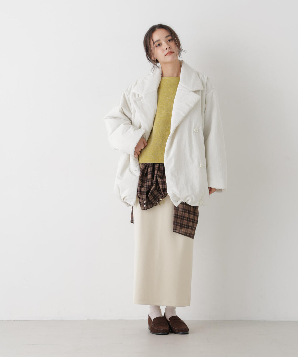撥水加工ナイロンワッシャー中綿裾ドロストＷミドルコート 6736211308