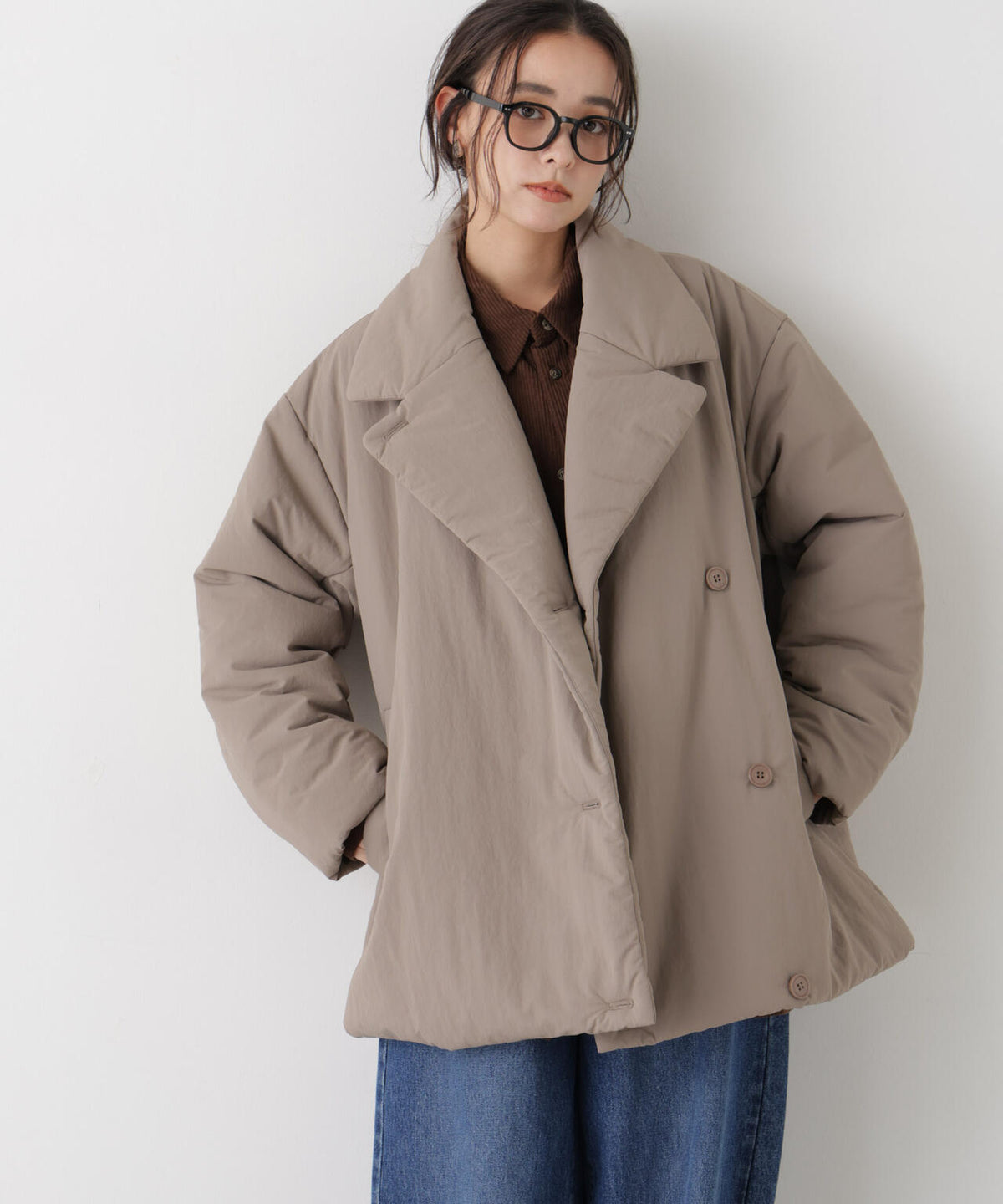 撥水加工ナイロンワッシャー中綿裾ドロストＷミドルコート 6736211308