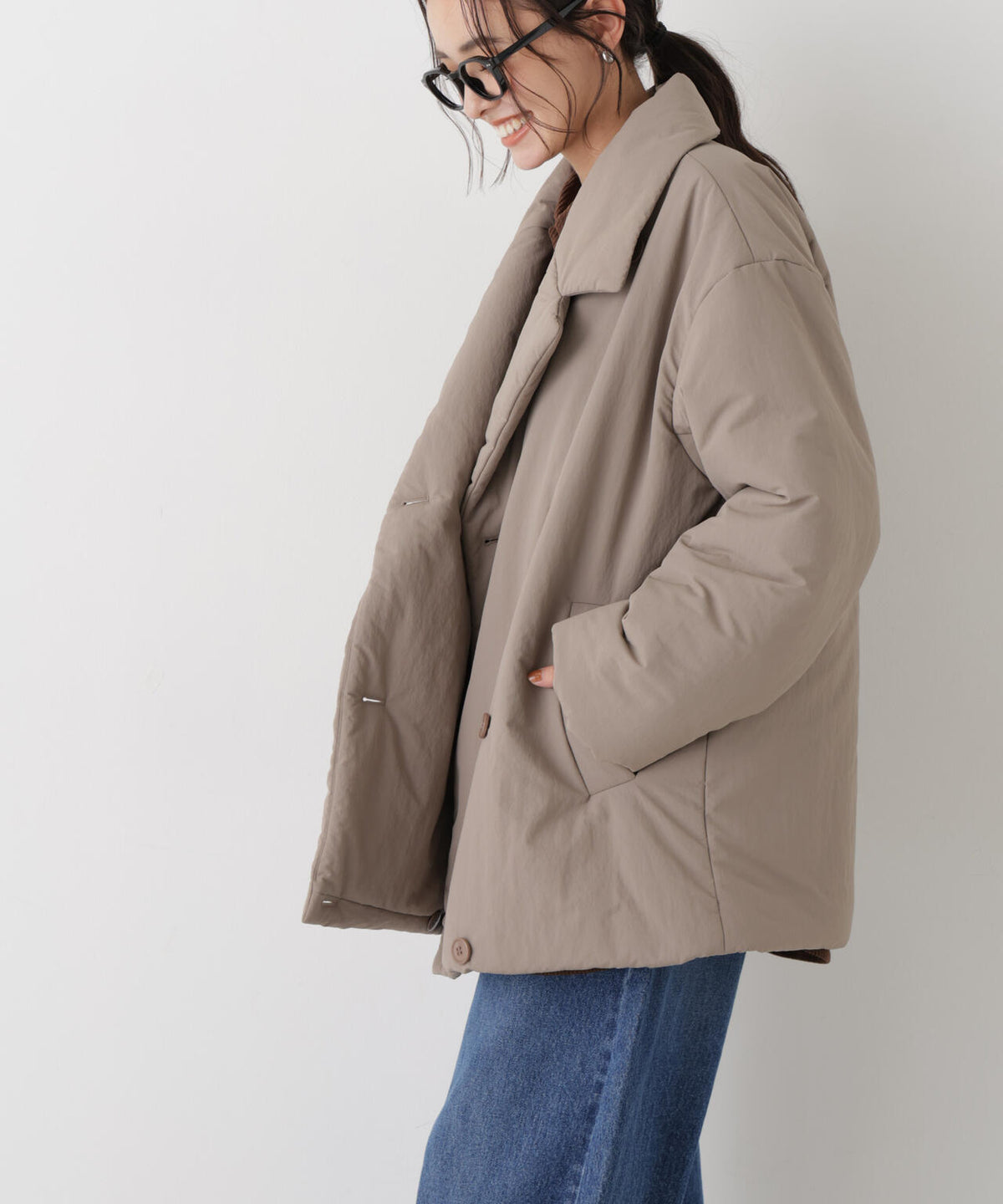 撥水加工ナイロンワッシャー中綿裾ドロストＷミドルコート 6736211308