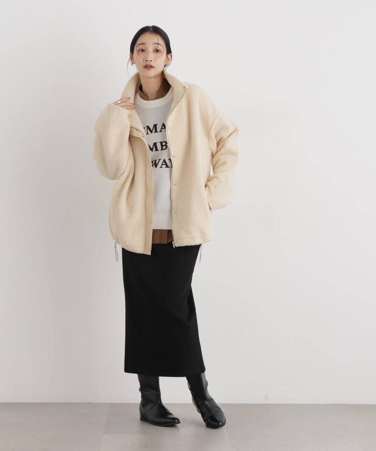 WEB限定/スタンドカラージップボアブルゾン 6736212305
