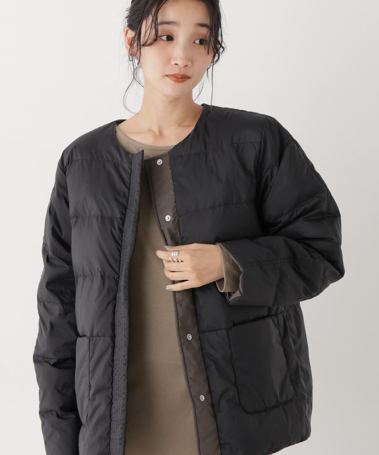 撥水加工ライトダウン リバーシブルノーカラージャケット 6736214303