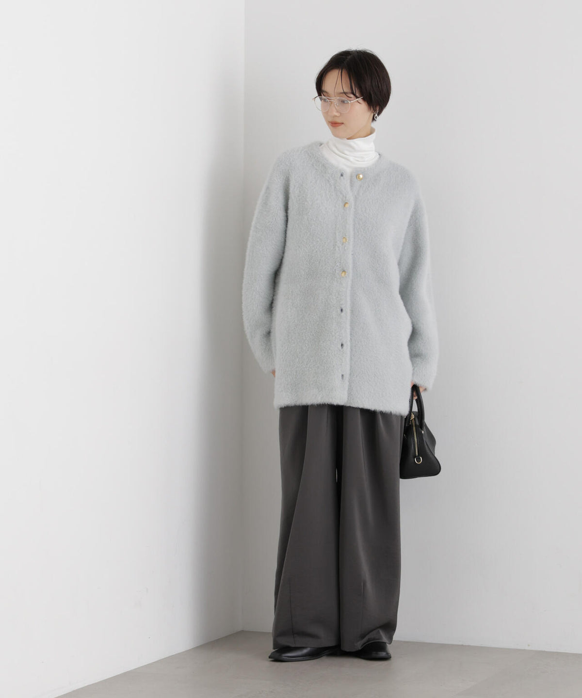 配色シャギーニットジャケット 6736216302