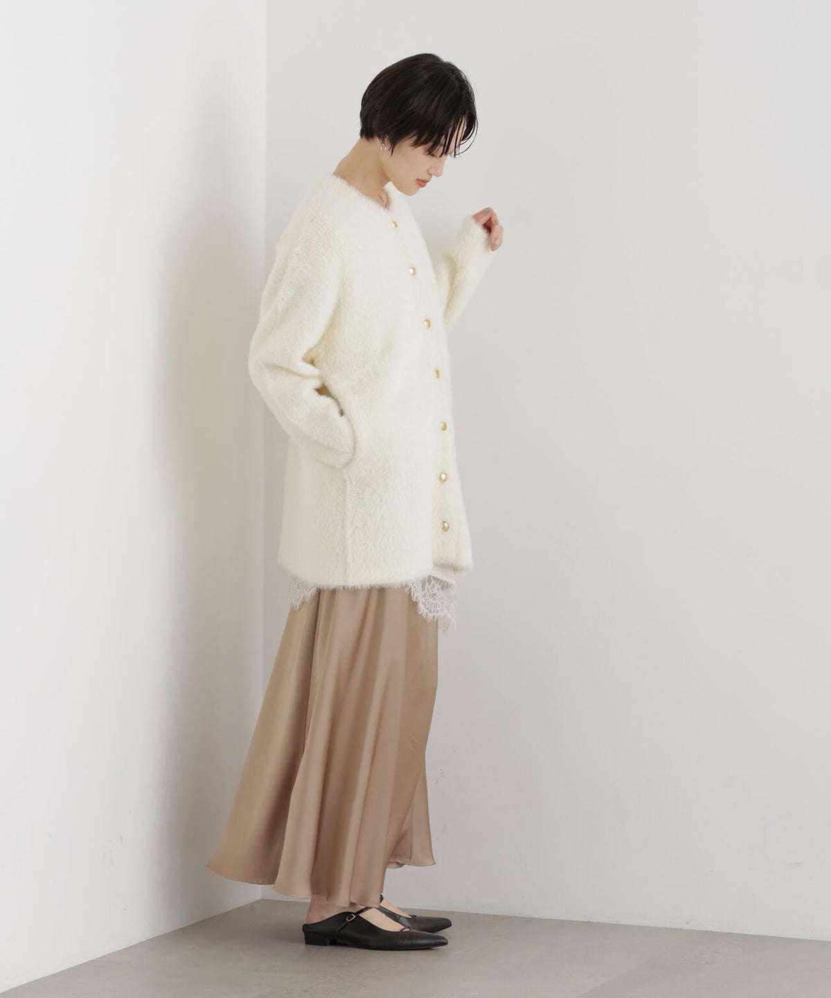 配色シャギーニットジャケット 6736216302