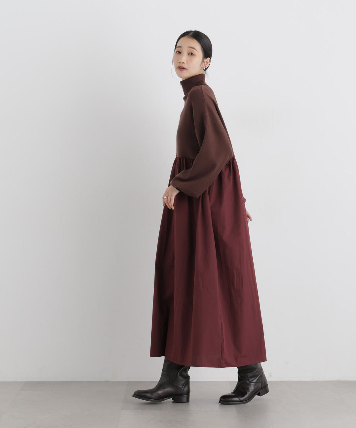 異素材コンビドッキングタートルワンピース 6736219311