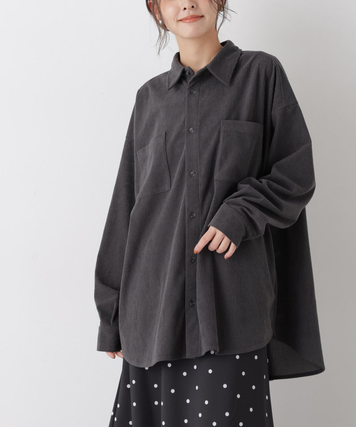 ソフトコーデュロイワイドシルエットシャツ(セットアップ可) 6736220314