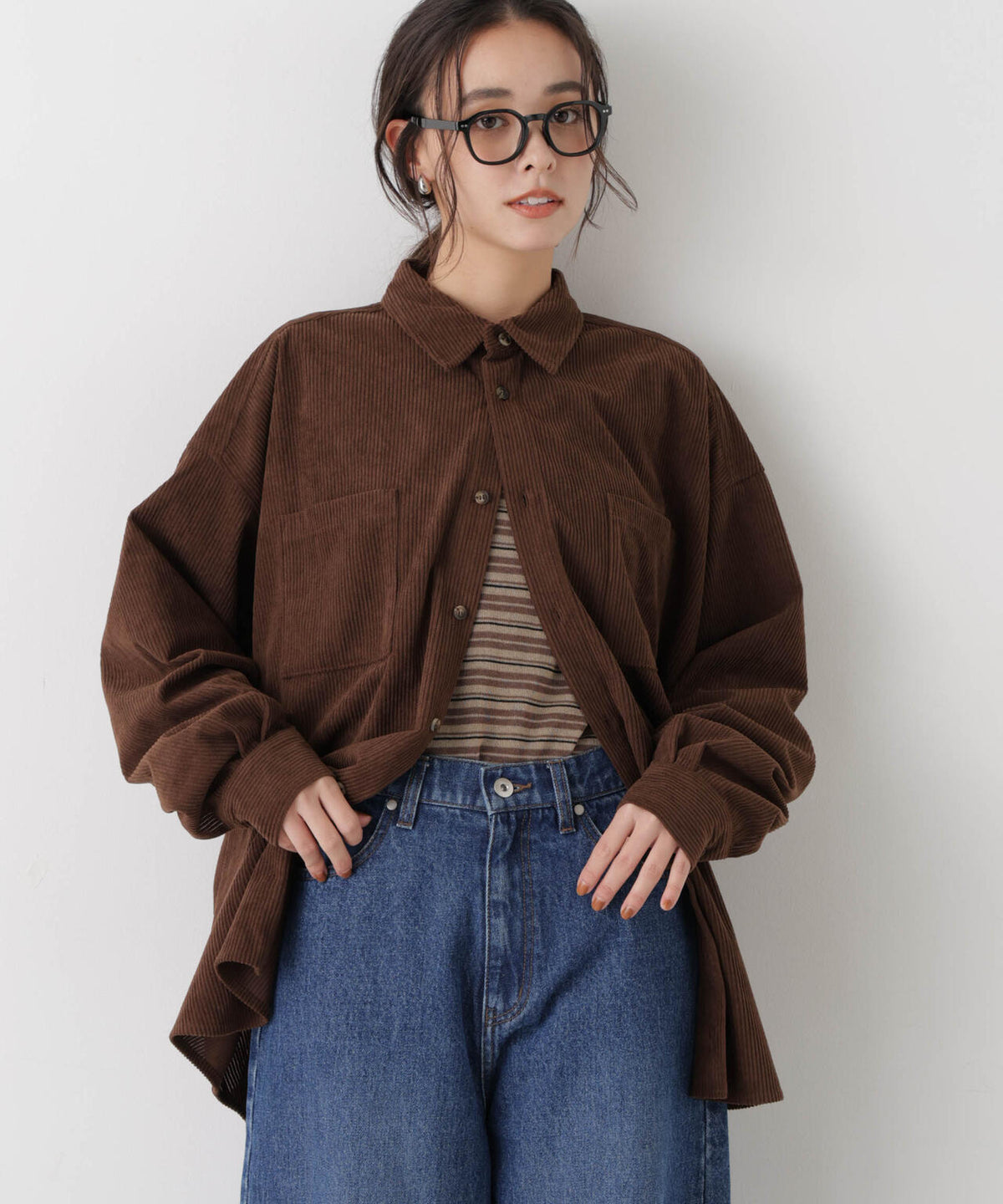 ソフトコーデュロイワイドシルエットシャツ(セットアップ可) 6736220314