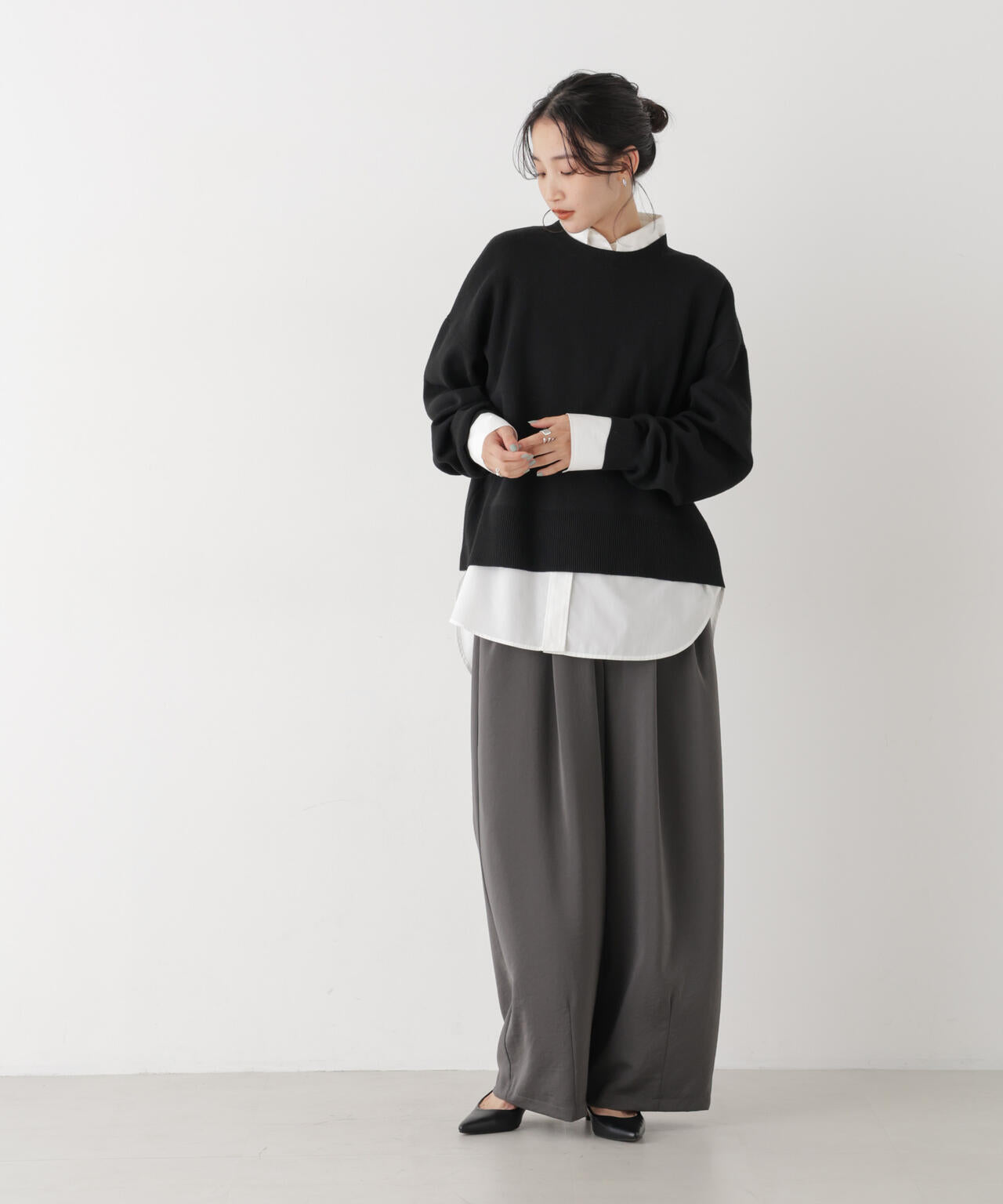 毛玉ができにくいニット クルーネックワイドトップス(セットアップ可) 6736222318