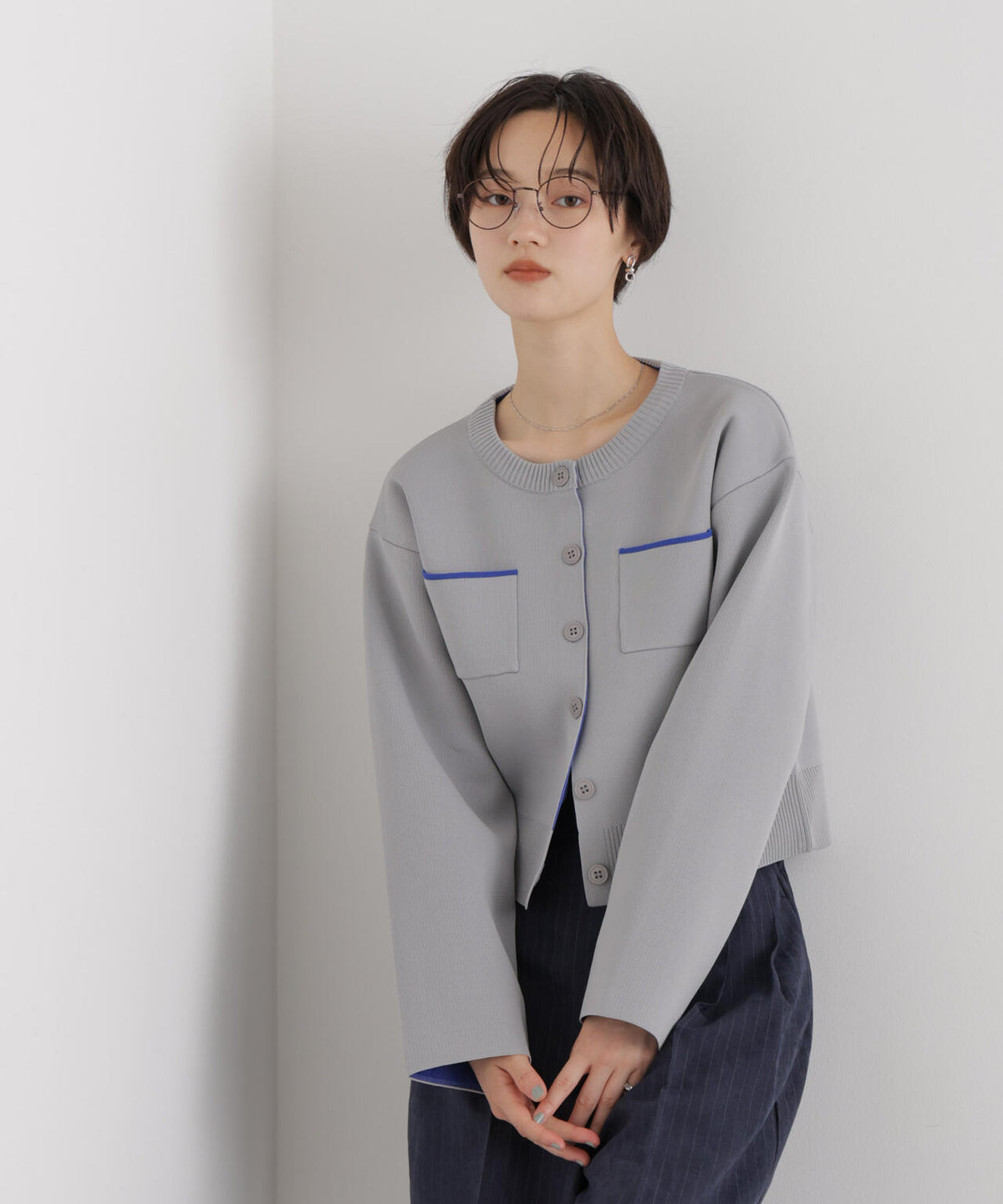 WEB限定/スポンディッシュＷフェイスバイカラーニットカーディガン 6736222338