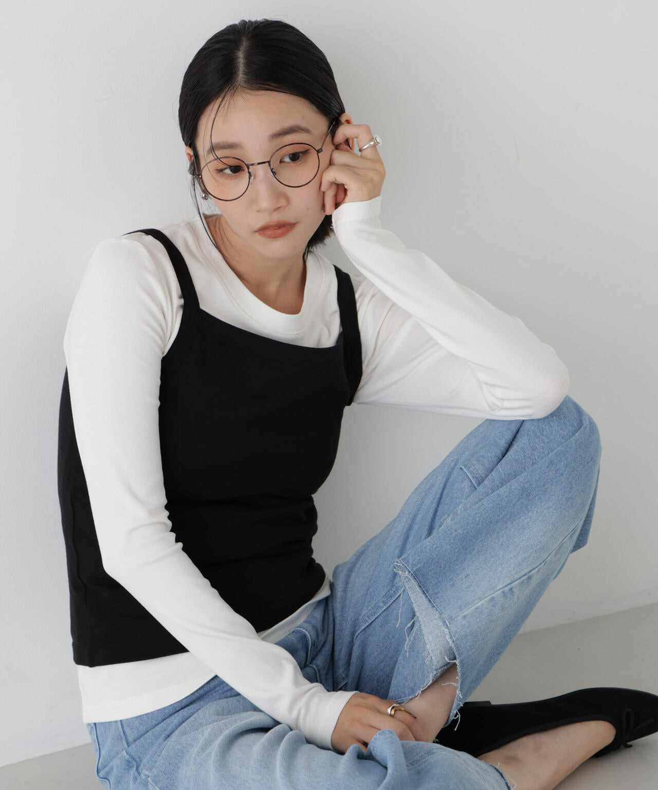 WEB限定/ロンT×キャミ カットレイヤードアンサンブルセット 6736223309