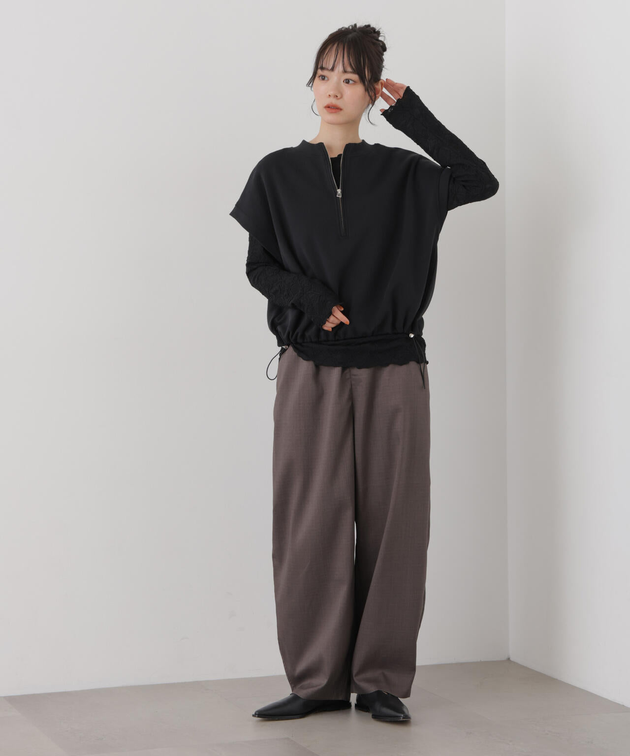 ウェーブジャガードカットメローロングスリーブトップス 6736223311