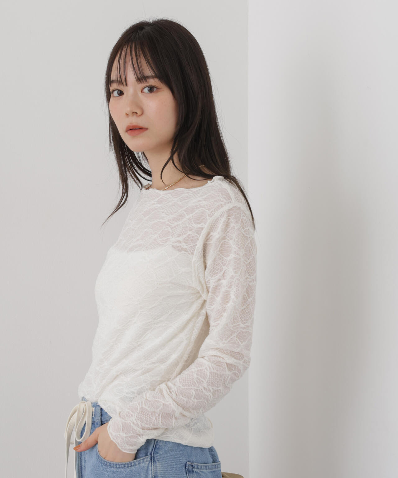 ウェーブジャガードカットメローロングスリーブトップス 6736223311
