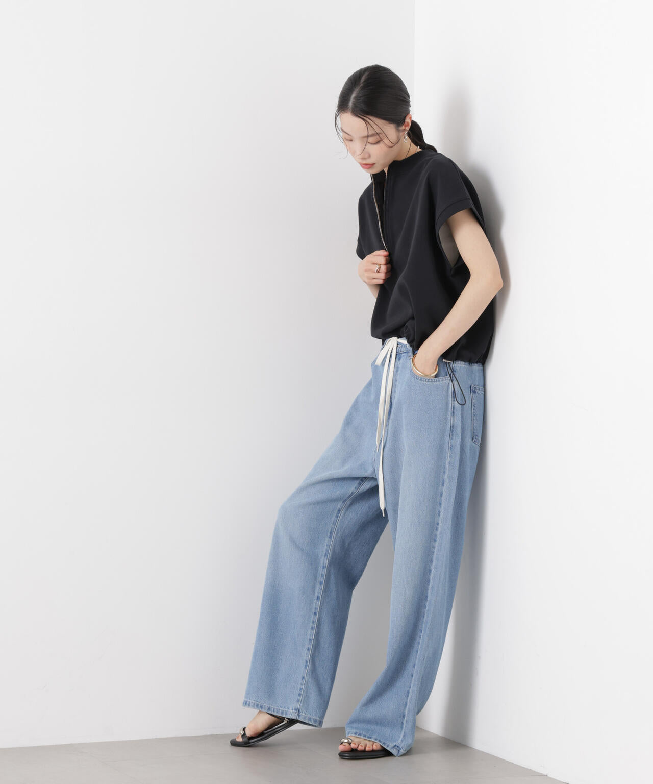 接触冷感ダンボールカットハーフジップトップス(セットアップ可) 6736224307