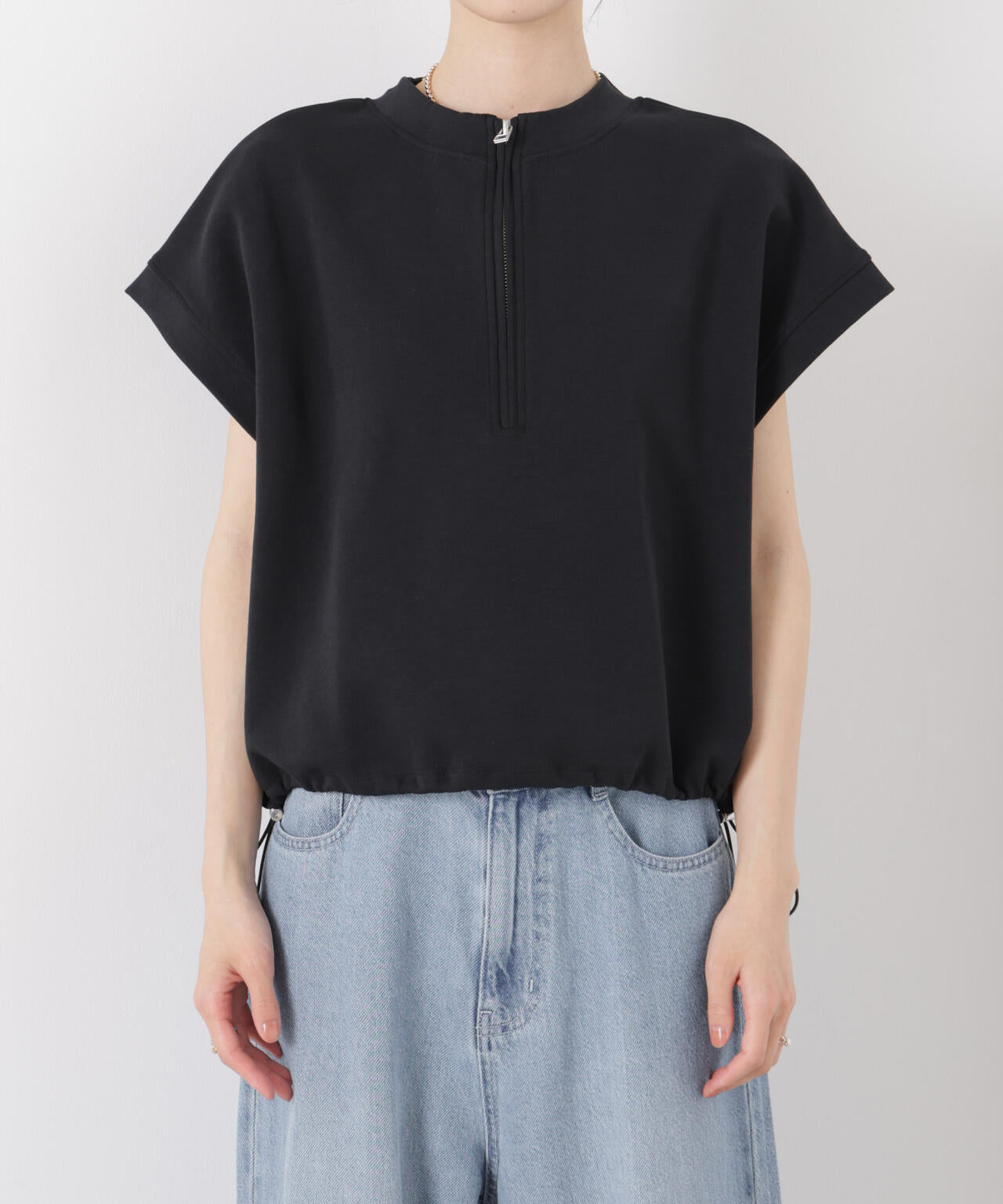 接触冷感ダンボールカットハーフジップトップス(セットアップ可) 6736224307