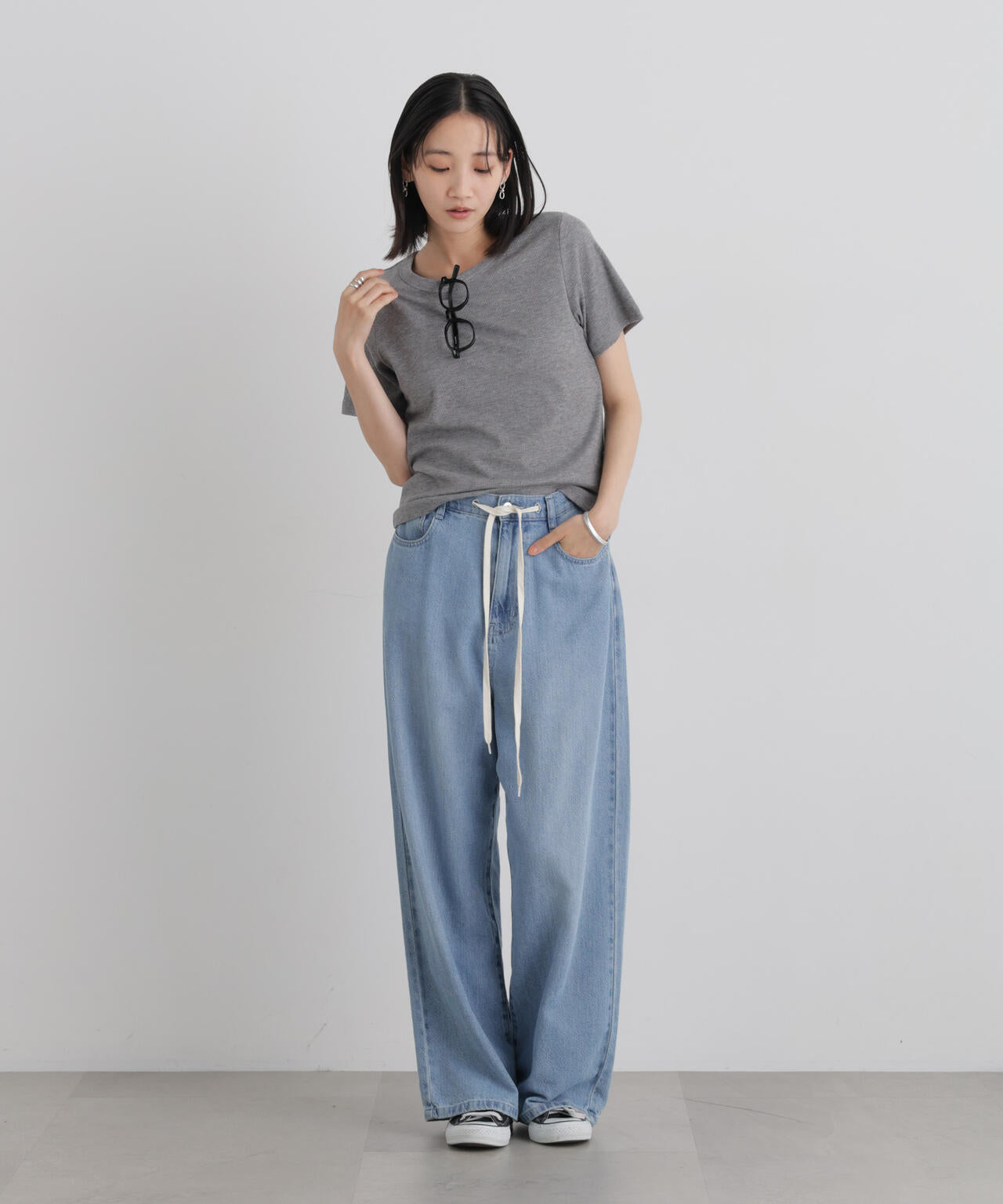 ラメリブカットクルーネックTシャツ 6736224308
