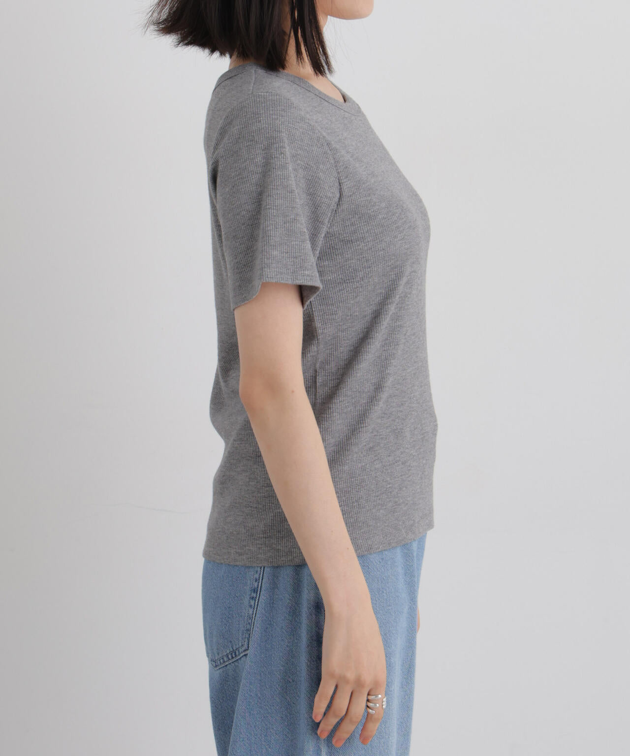 ラメリブカットクルーネックTシャツ 6736224308