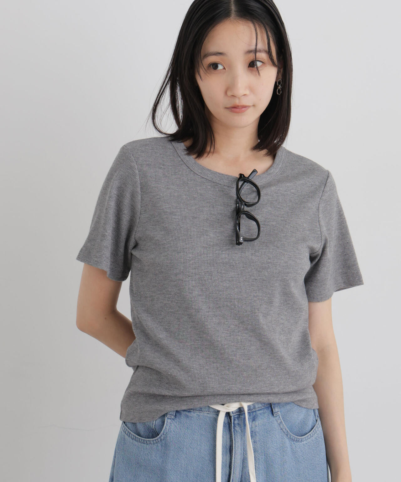 ラメリブカットクルーネックTシャツ 6736224308