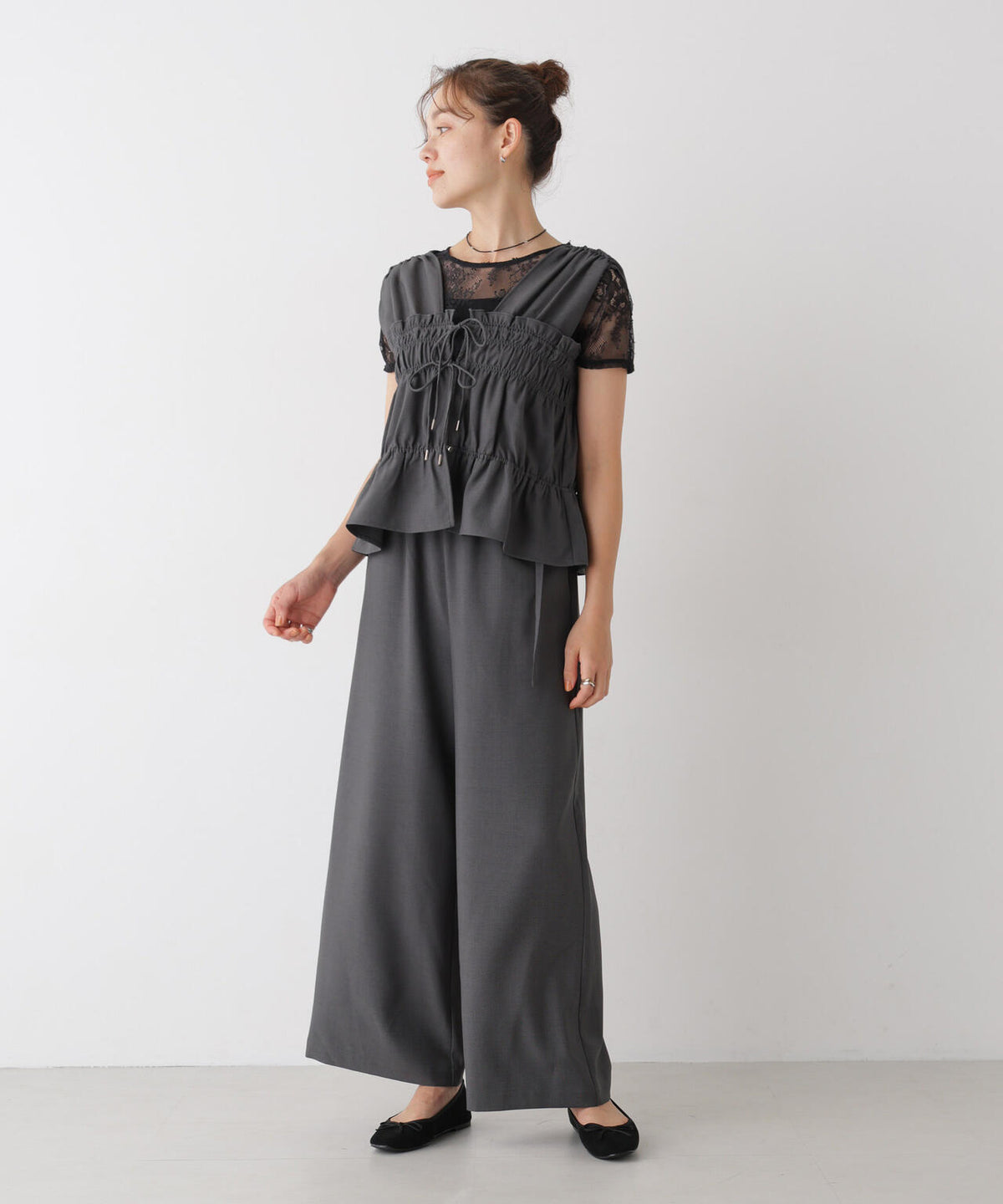 ベルト付きツイルワイドパンツ(セットアップ可) 6736227308