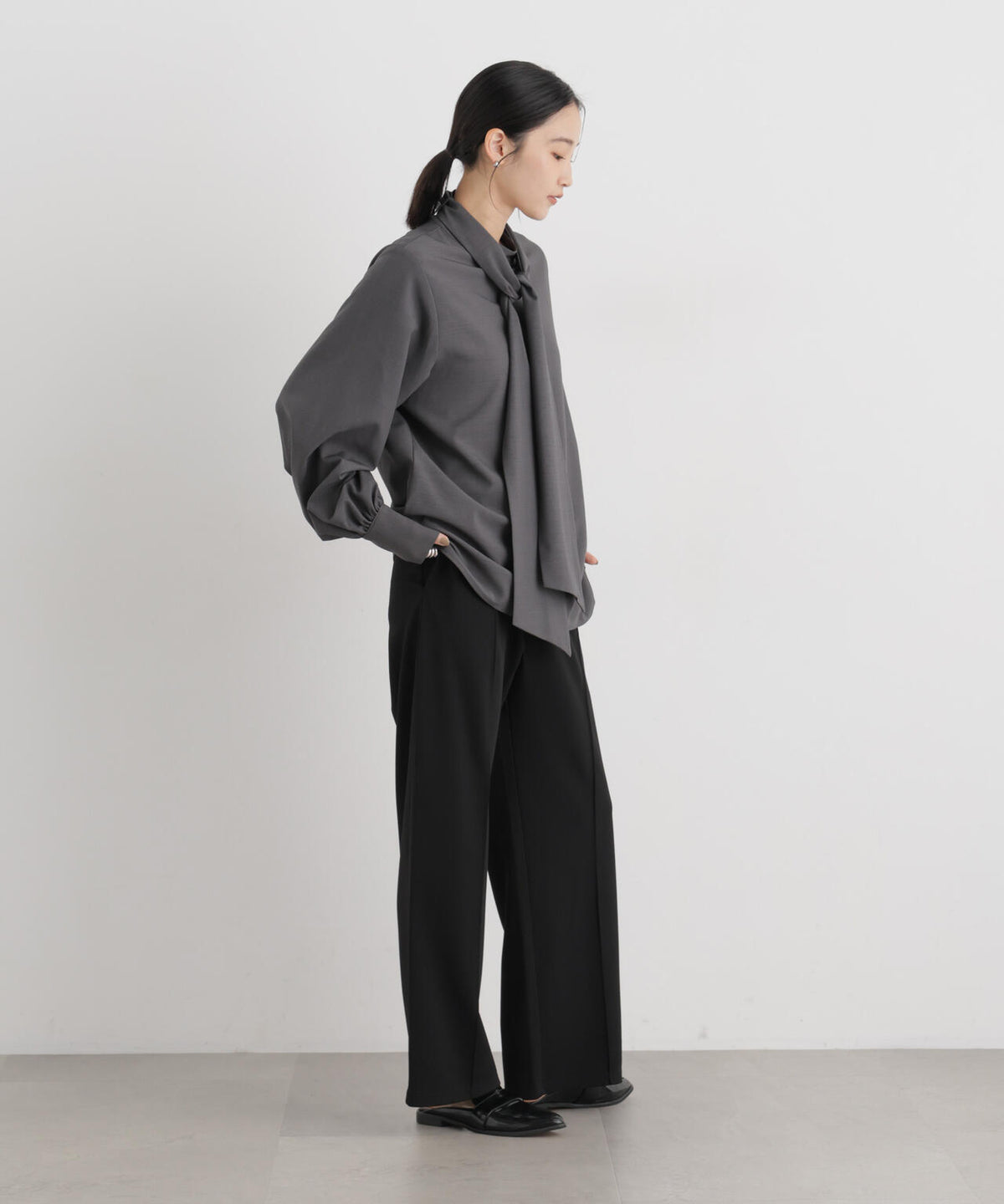 ストレッチカットジョーゼットイージーワイドパンツ(セットアップ可) 6736227321