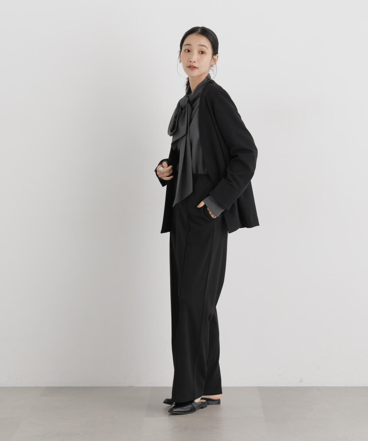 ストレッチカットジョーゼットイージーワイドパンツ(セットアップ可) 6736227321