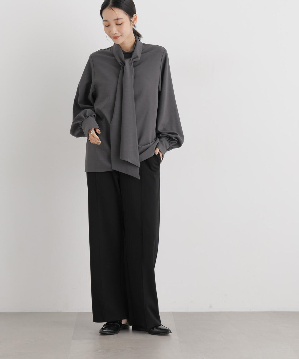 ストレッチカットジョーゼットイージーワイドパンツ(セットアップ可) 6736227321