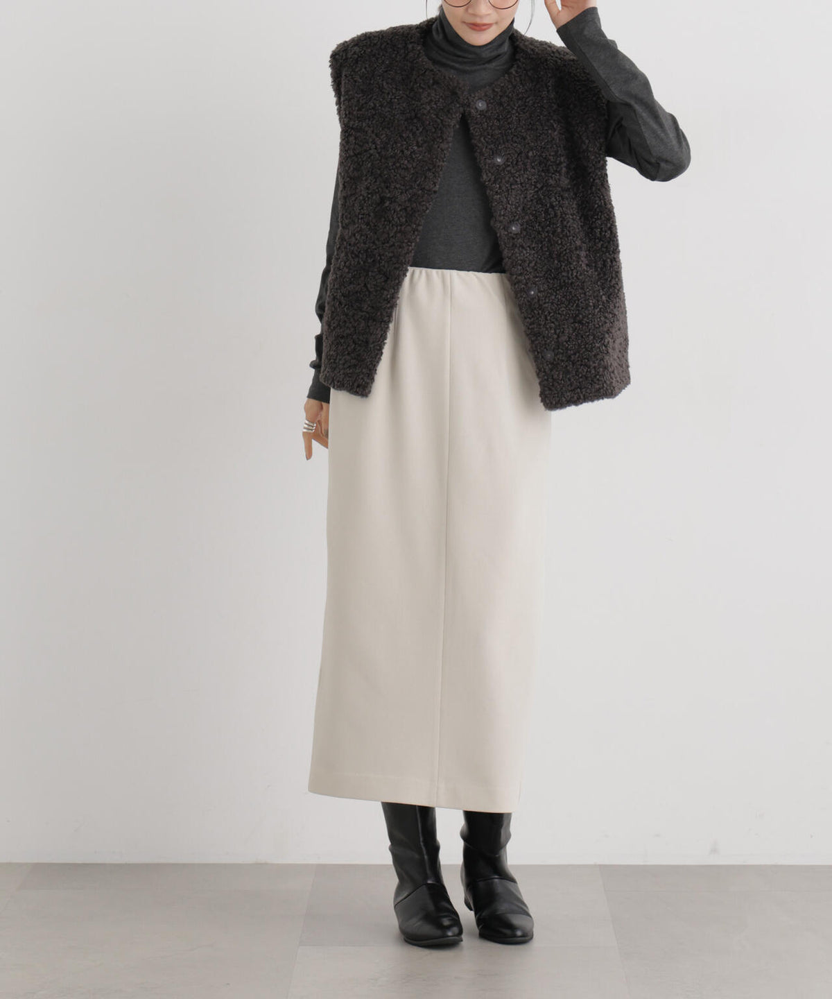ストレッチカットジョーゼットIラインスカート(セットアップ可) 6736230319