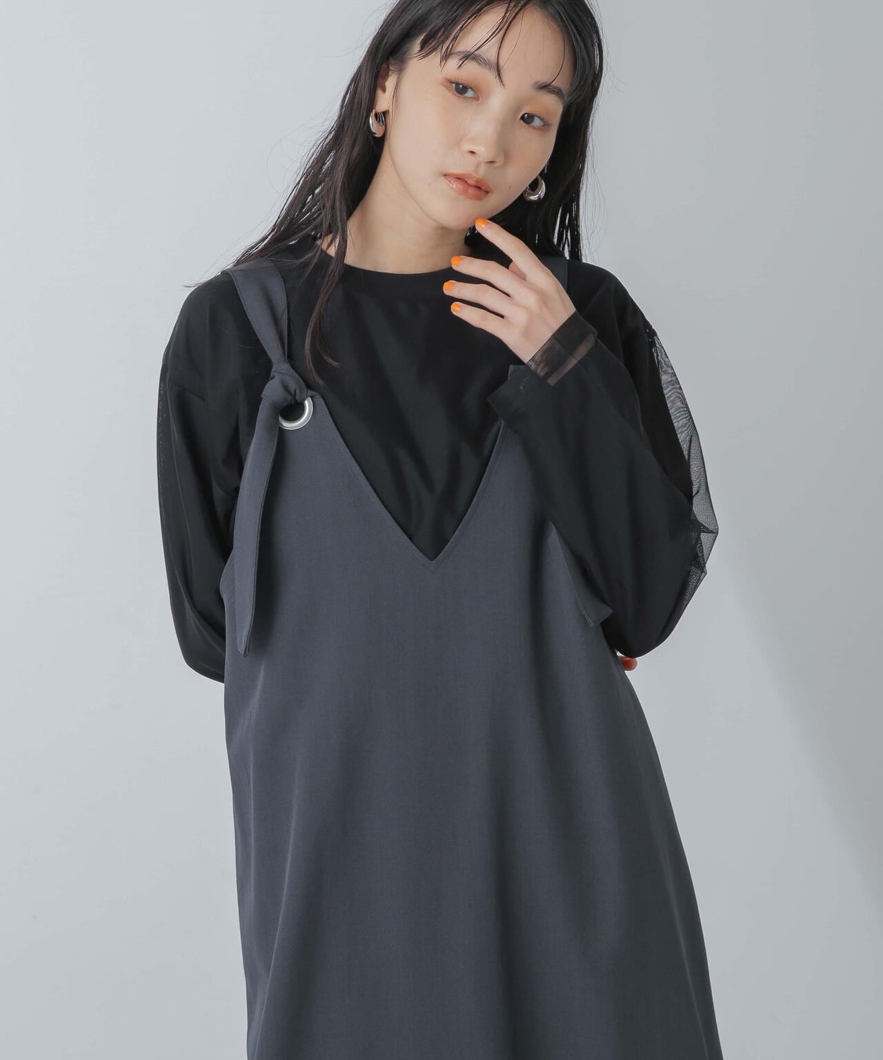 チュールレイヤードロングスリーブTシャツ 6734123307