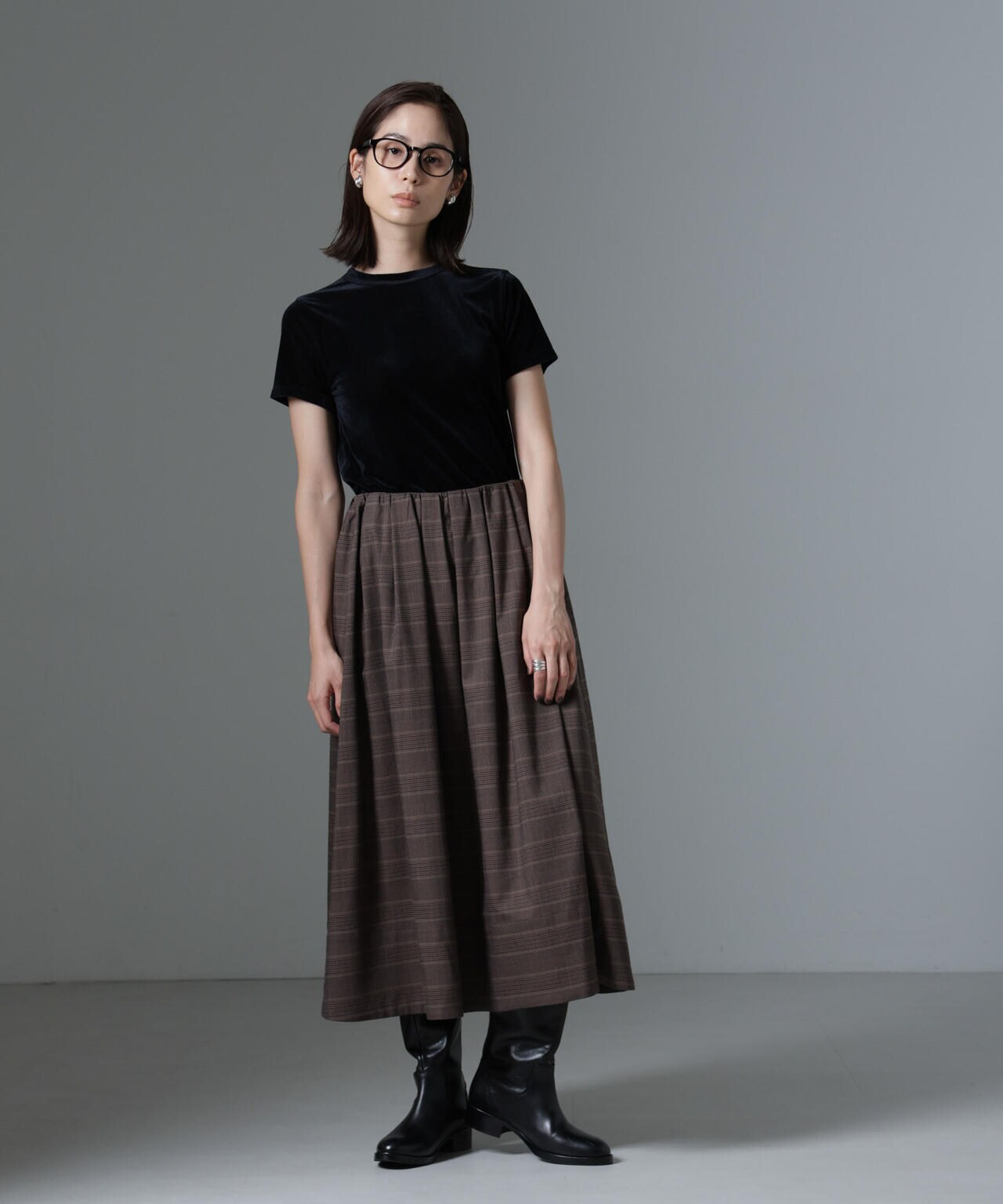 グレンチェックタックスカート 6734230315
