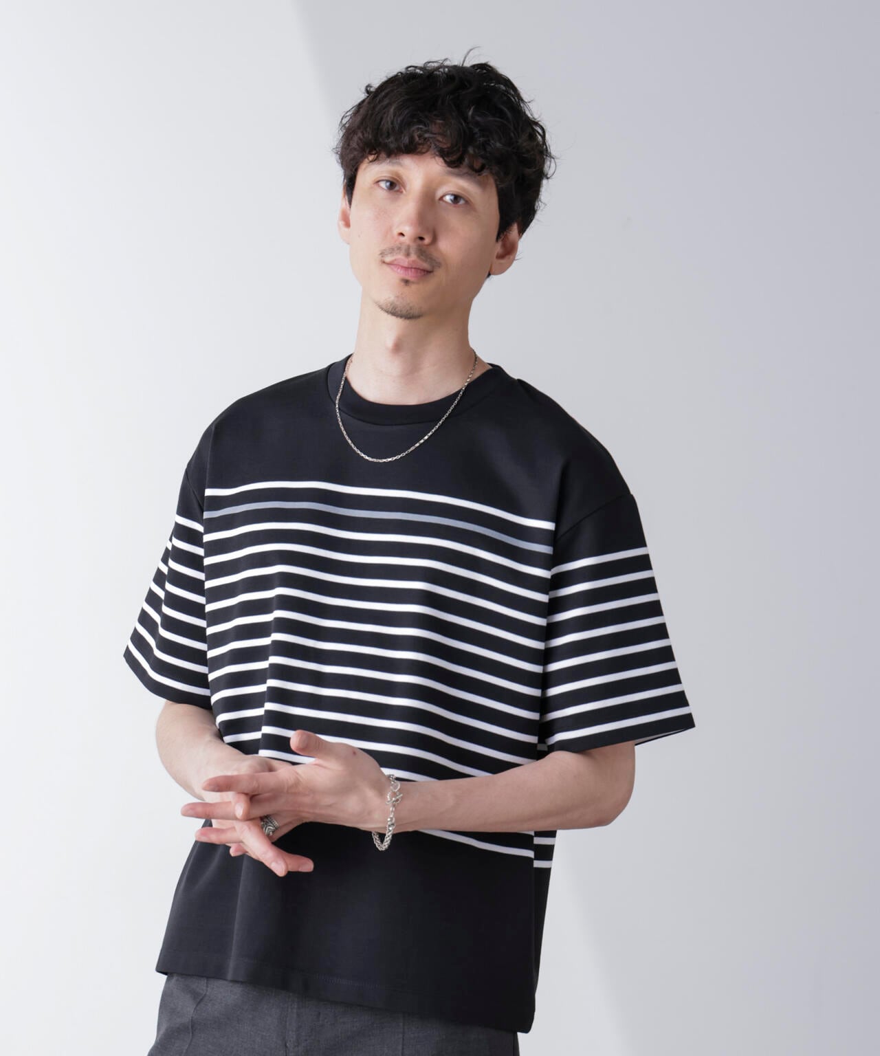パネルボーダーリラックスTシャツ 半袖 6724224221