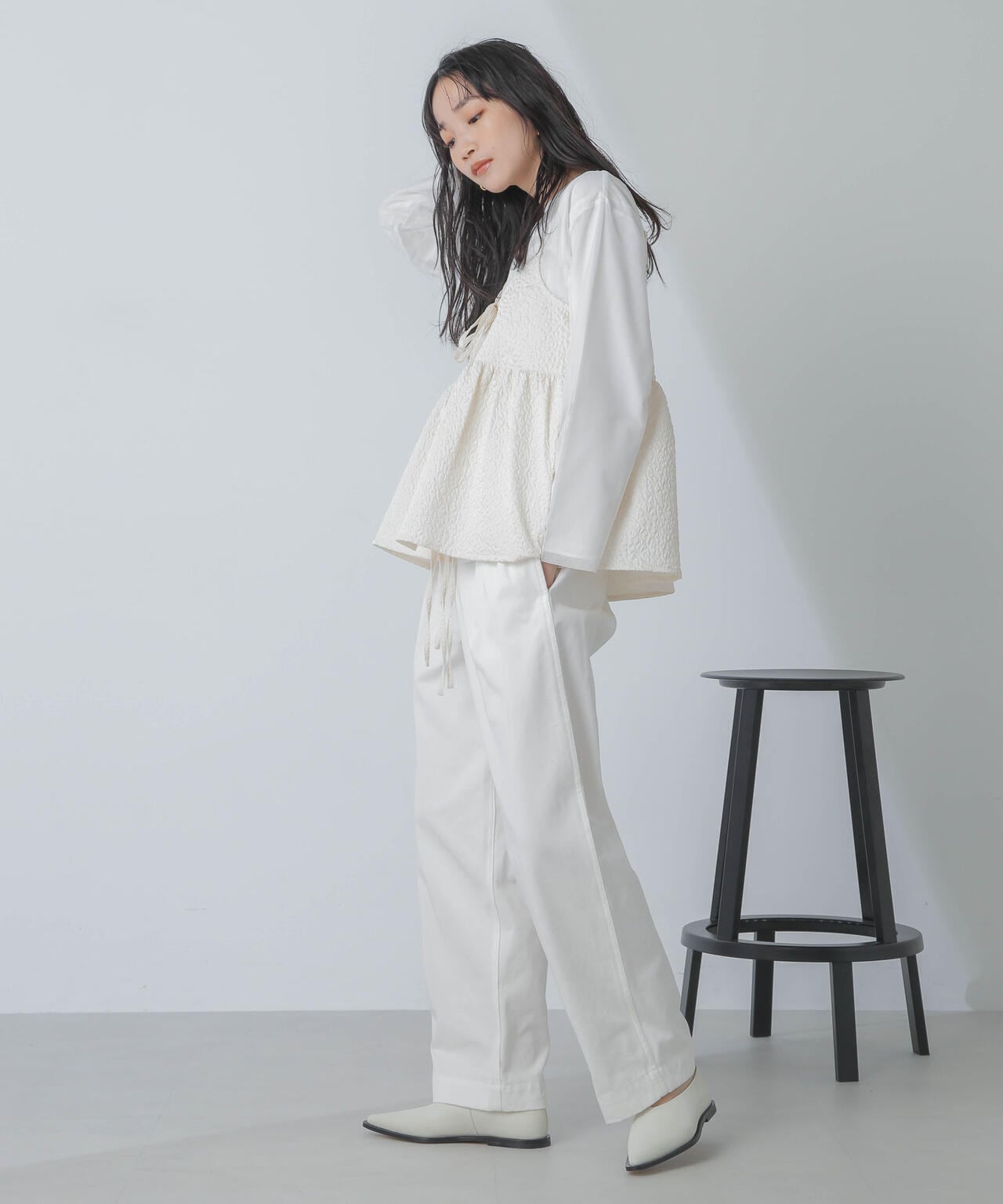 チュールレイヤードロングスリーブTシャツ 6734123307