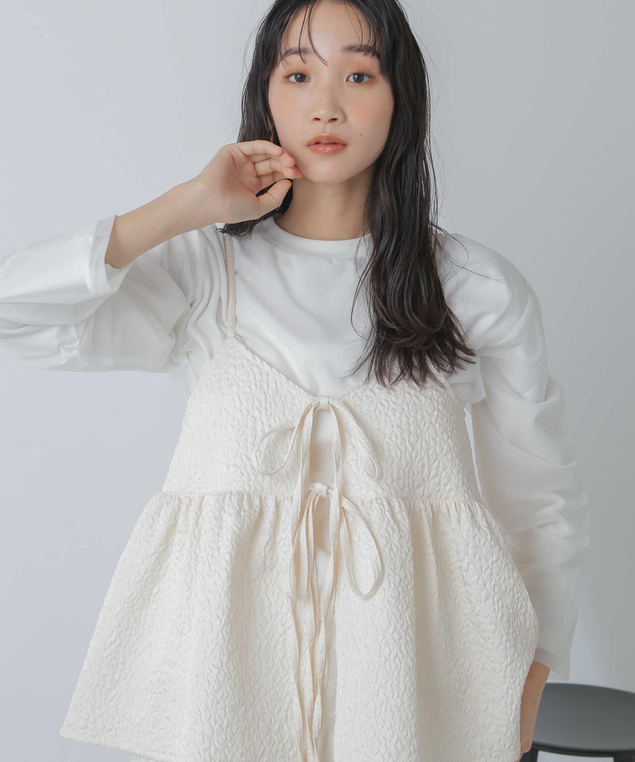 チュールレイヤードロングスリーブTシャツ 6734123307