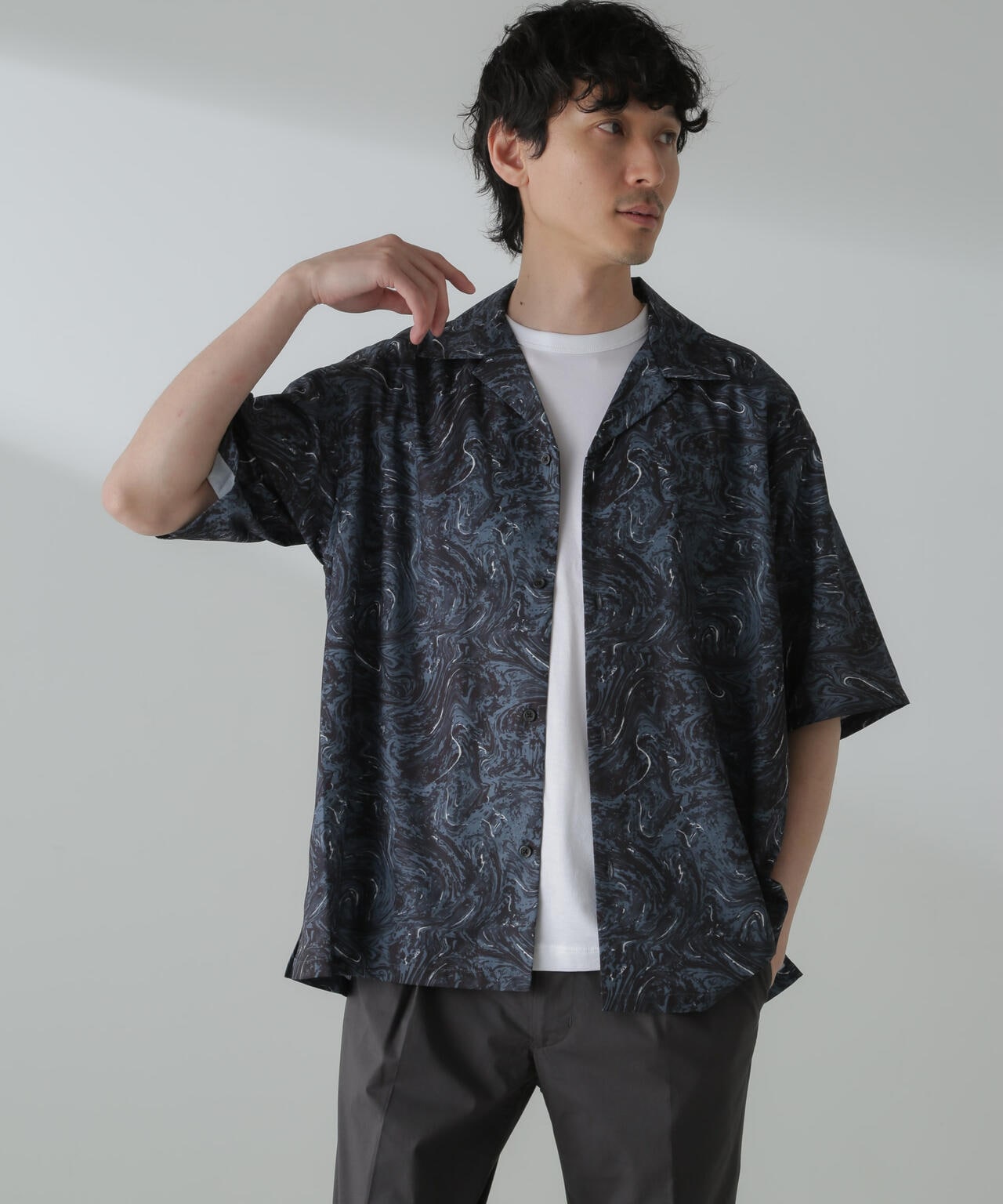 オリジナルパターンドレープシャツ 半袖 6724121211