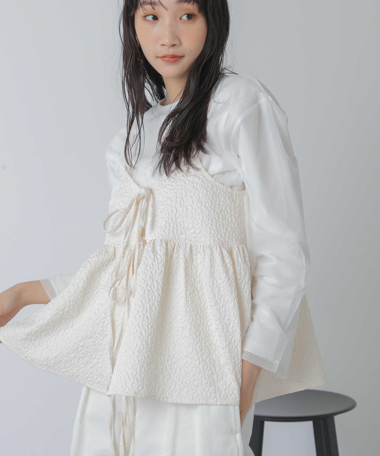 チュールレイヤードロングスリーブTシャツ 6734123307