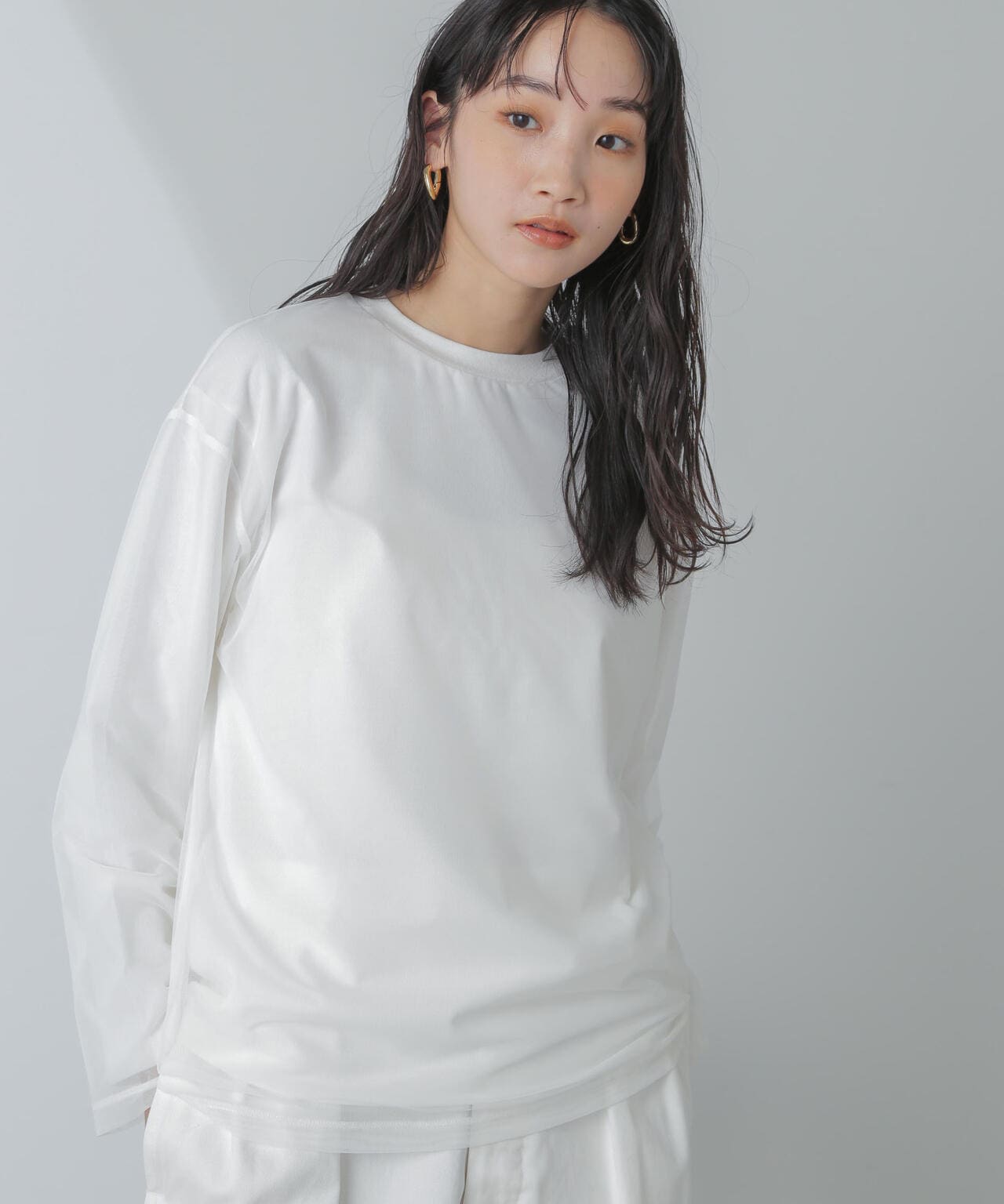 チュールレイヤードロングスリーブTシャツ 6734123307