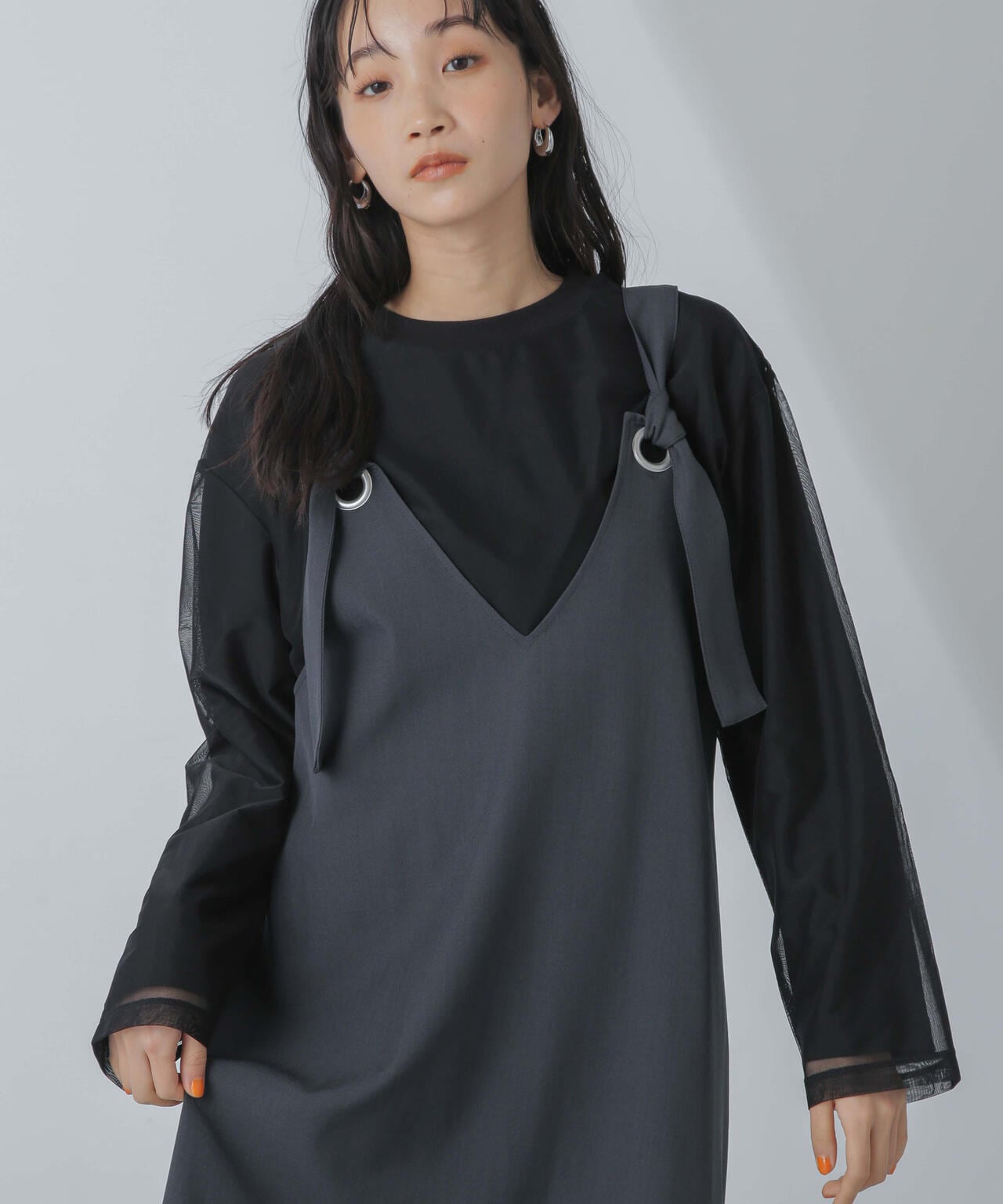 チュールレイヤードロングスリーブTシャツ 6734123307